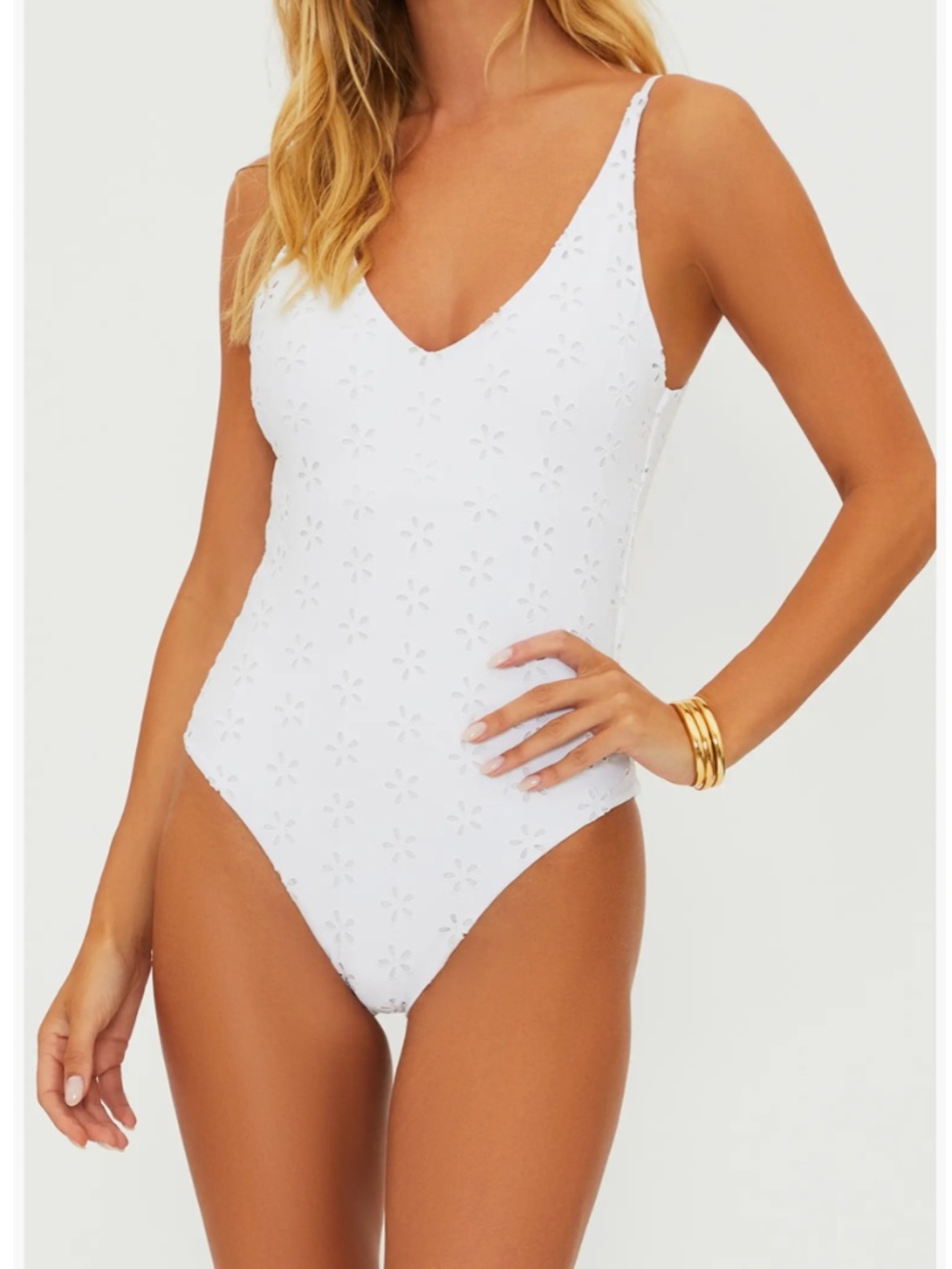 Beach Riot Reese Eyelet One-Piece Swimsuit White Med Boho Beach Resortwear Pool